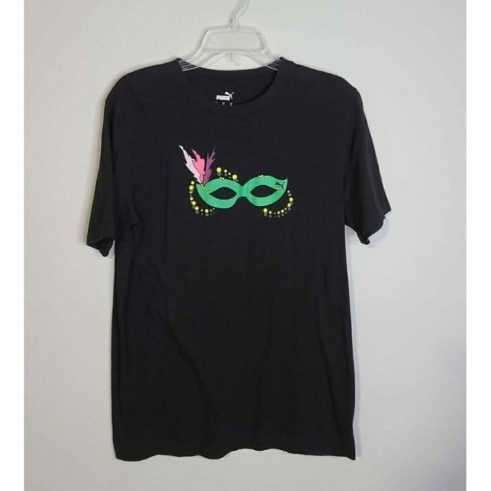 Womens Size Medium Puma Black Mardi Gras Mask Designed Front Top